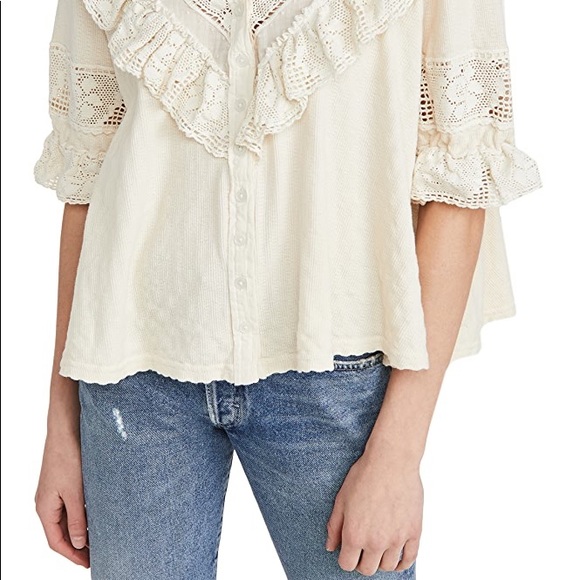 🅢🅐🅛🅔 Free People Walk In the Park Grey Blouse 👚 Ruffled Top Puff sleeve - Picture 8 of 11
